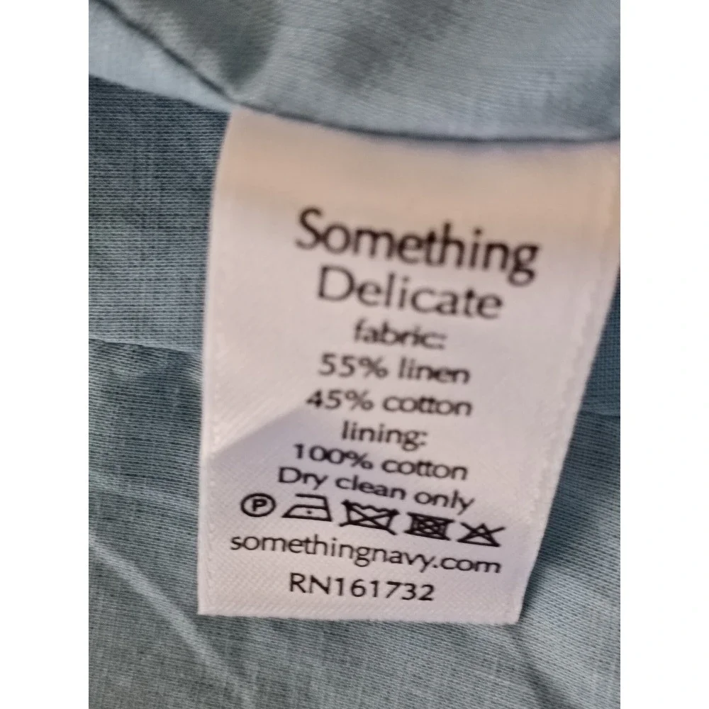 NWT SOMETHING NAVY Blue Linen Cotton Puff Shouldr Raw Edge Blazer XS PTP 32 $195